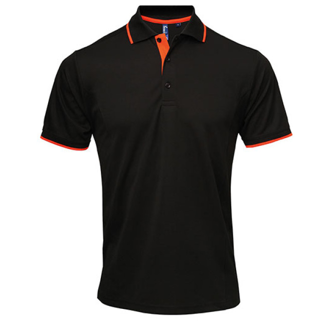 Mens Contrast Coolchecker Polo - Polyester | bis 4XL, Farben: black/orange