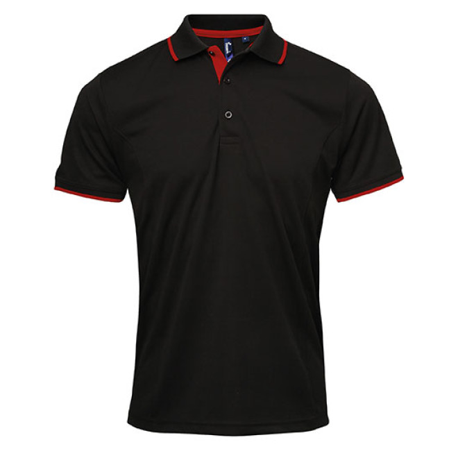 Mens Contrast Coolchecker Polo - Polyester | bis 4XL, Farben: black/red