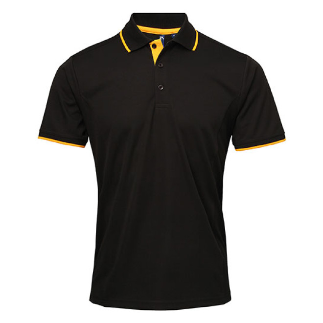 Mens Contrast Coolchecker Polo - Polyester | bis 4XL, Farben: black/sunflower