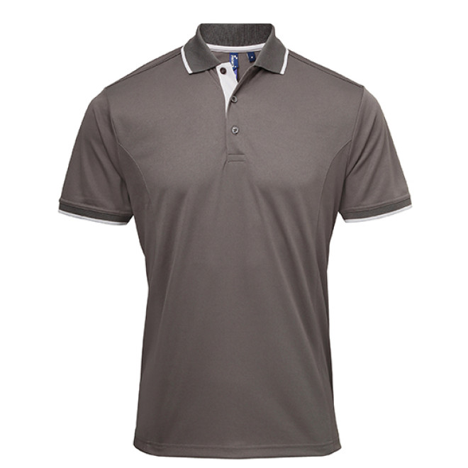 Mens Contrast Coolchecker Polo - Polyester | bis 4XL, Farben: darkgrey/silver