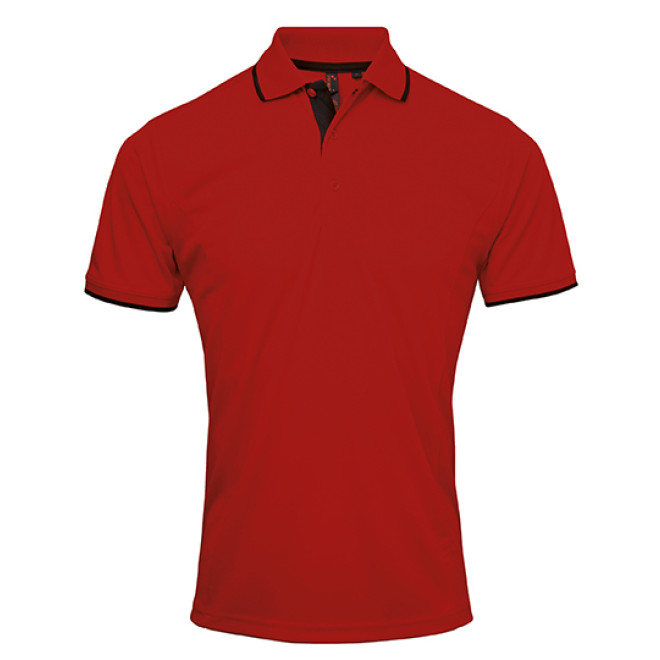 Mens Contrast Coolchecker Polo - Polyester | bis 4XL, Farben: red/black
