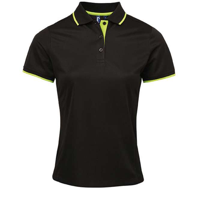 Ladies Contrast Coolchecker Polo - Polyester | bis 2XL, Farben: black/lime