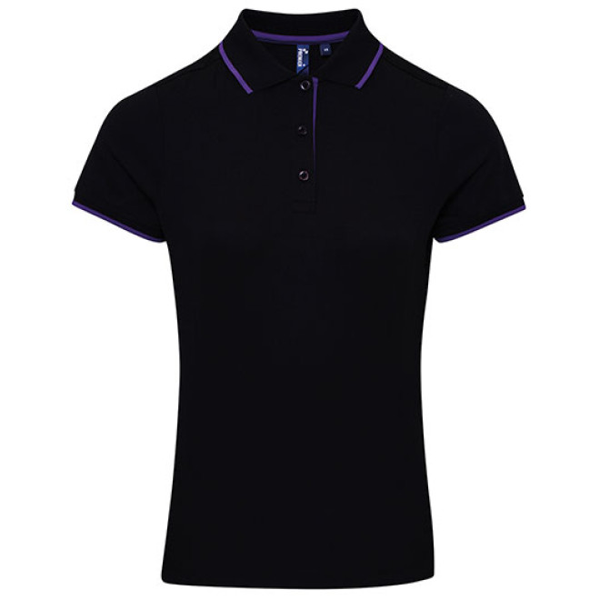 Ladies Contrast Coolchecker Polo - Polyester | bis 2XL, Farben: black/purple