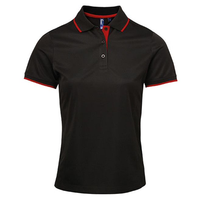 Ladies Contrast Coolchecker Polo - Polyester | bis 2XL, Farben: black/red