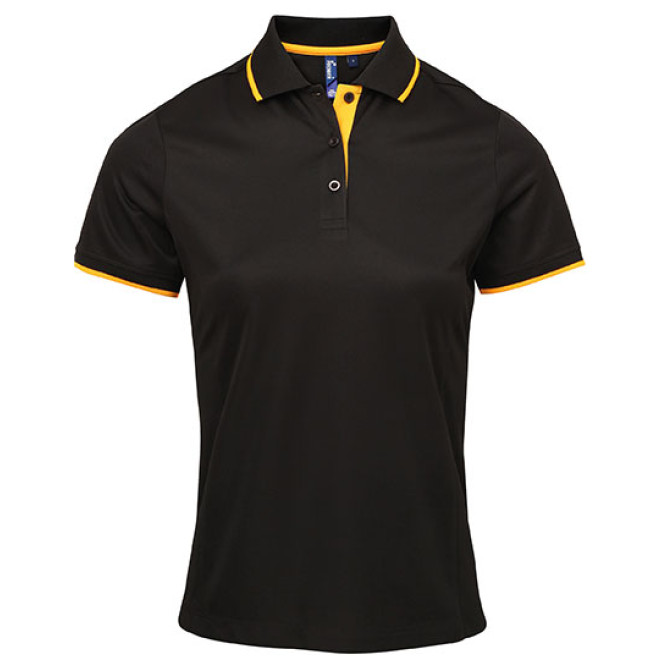 Ladies Contrast Coolchecker Polo - Polyester | bis 2XL, Farben: black/sunflower