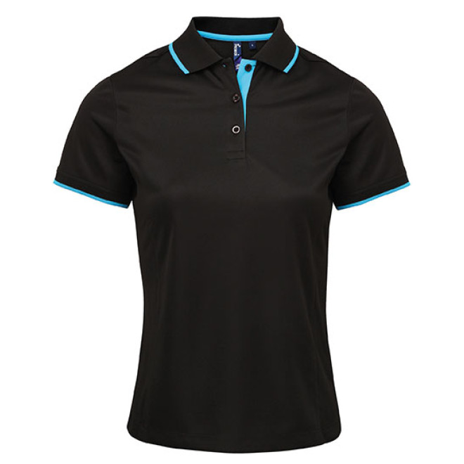 Ladies Contrast Coolchecker Polo - Polyester | bis 2XL, Farben: black/turquoise