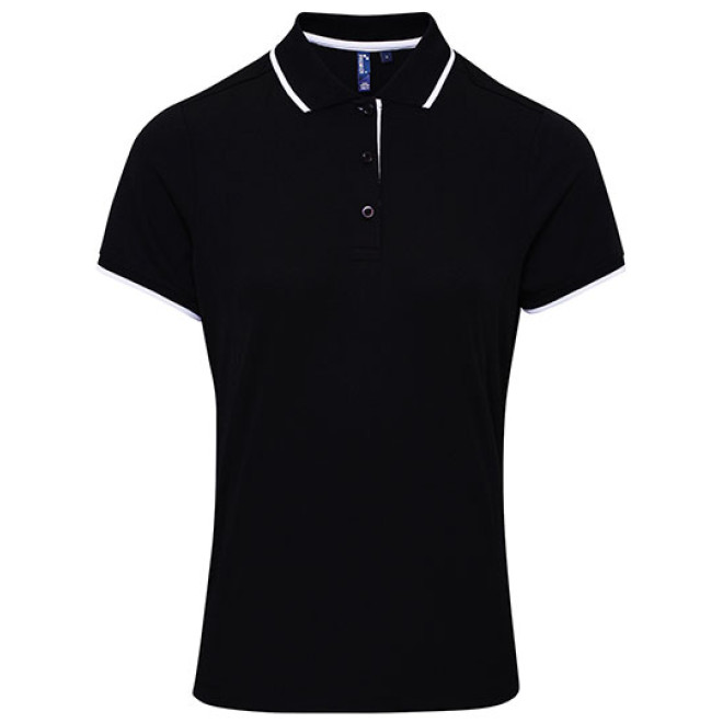 Ladies Contrast Coolchecker Polo - Polyester | bis 2XL, Farben: black/white