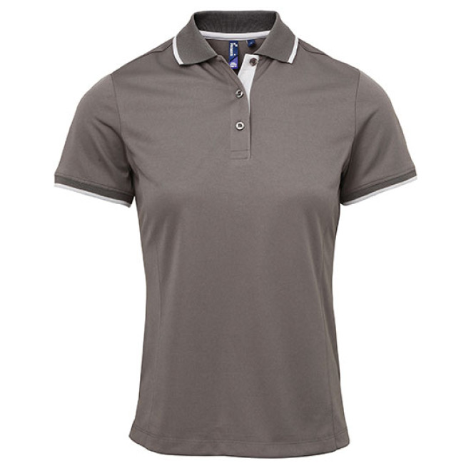 Ladies Contrast Coolchecker Polo - Polyester | bis 2XL, Farben: darkgrey/silver