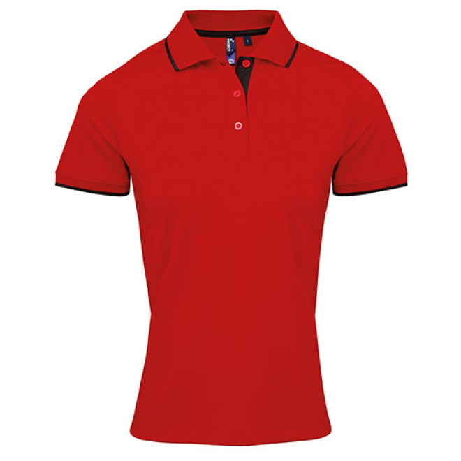 Ladies Contrast Coolchecker Polo - Polyester | bis 2XL, Farben: red/black