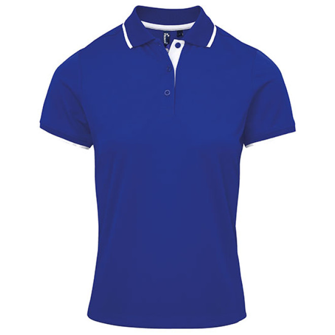 Ladies Contrast Coolchecker Polo - Polyester | bis 2XL, Farben: royal/white