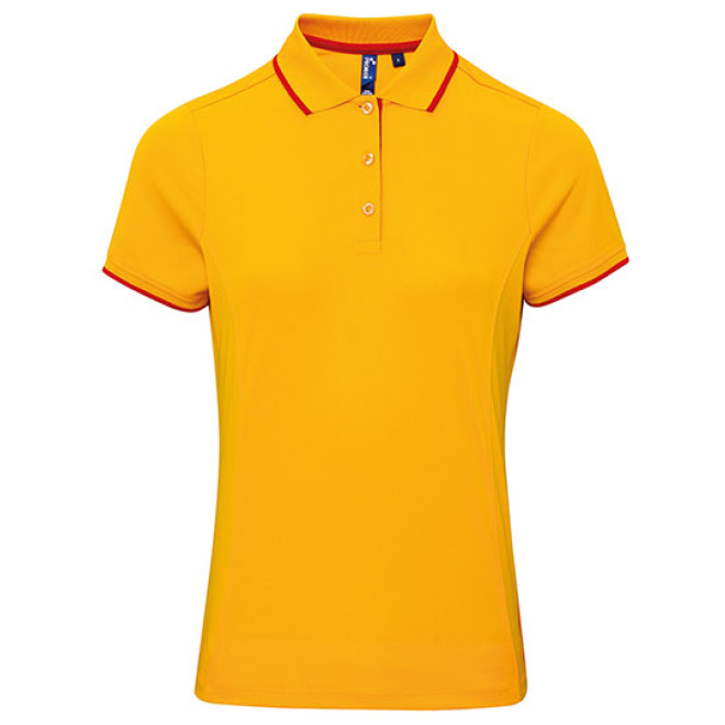Ladies Contrast Coolchecker Polo - Polyester | bis 2XL, Farben: sunflower/red