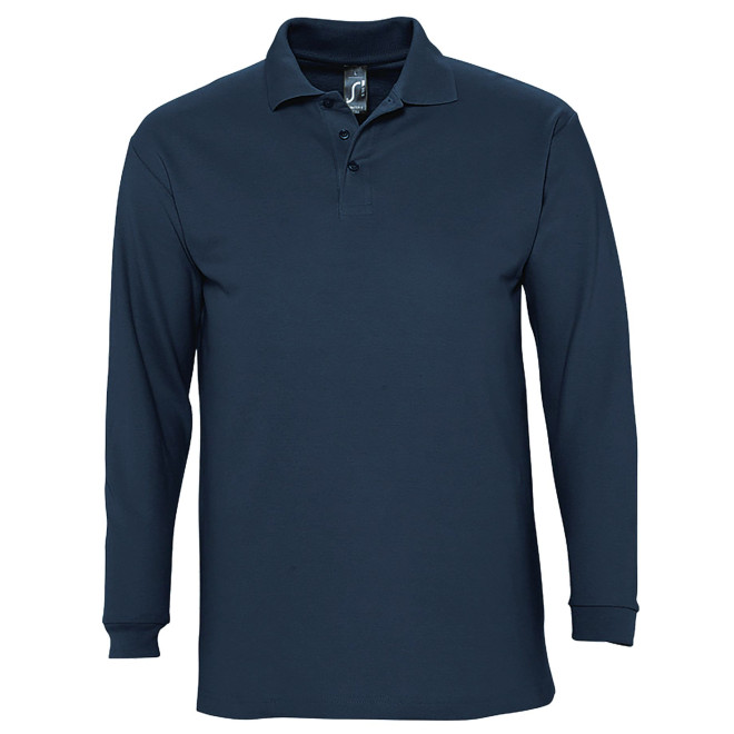 Langarm-Polo, 100% Baumwolle | bis 2XL, Farben: denim