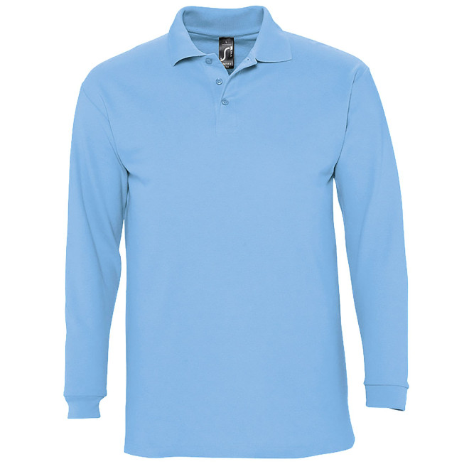 Langarm-Polo, 100% Baumwolle | bis 2XL, Farben: sky