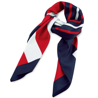 Damentuch | gestreift, Krawatten- und Tücherfarben: rot/marine/silber
