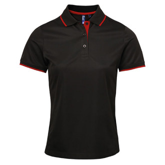 Ladies Contrast Coolchecker Polo - Polyester | bis 2XL, Farben: black/red