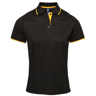 Ladies Contrast Coolchecker Polo - Polyester | bis 2XL, Farben: black/sunflower